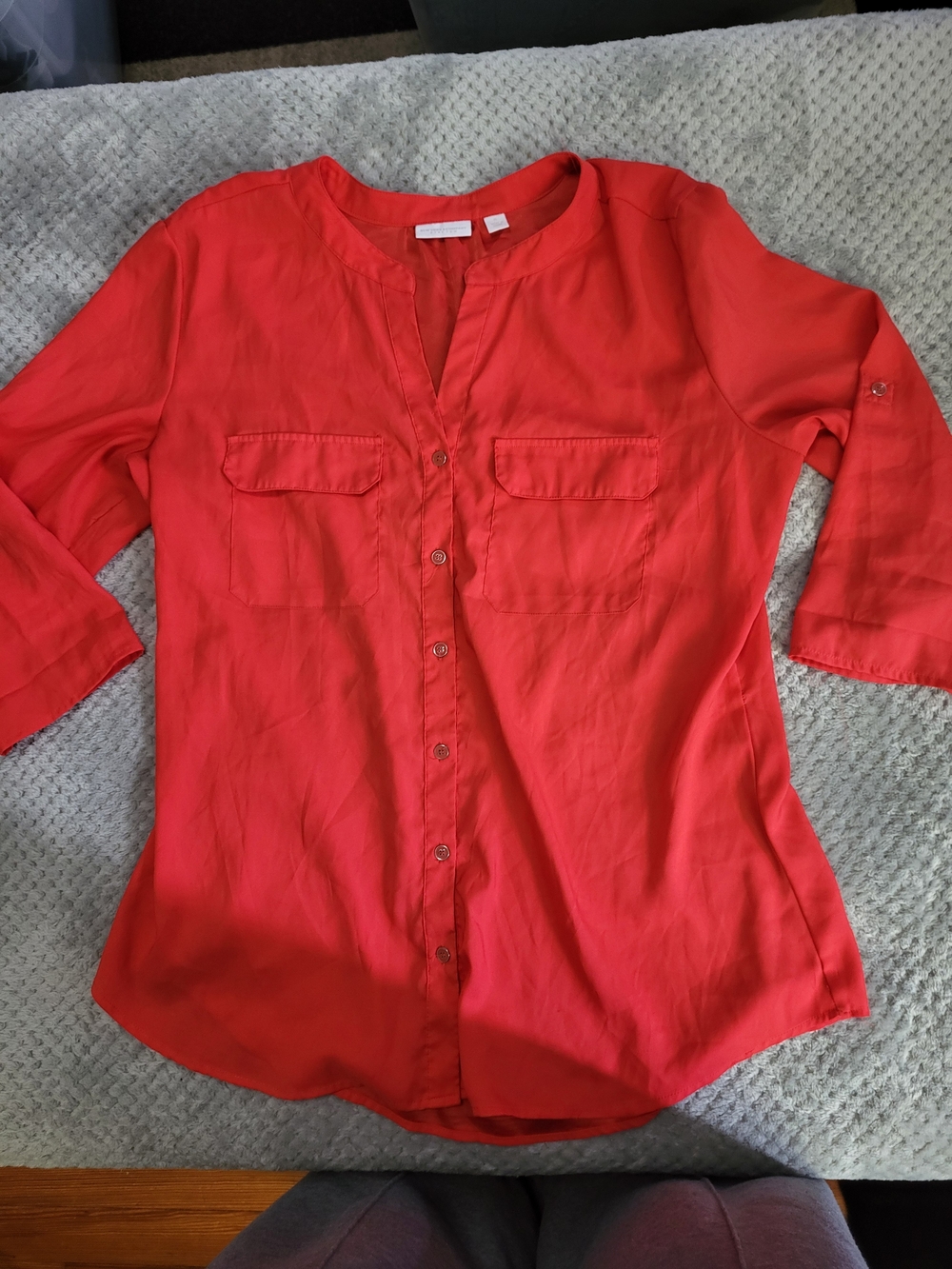 New York &‎ Company Coral-Red Button Front Utility Blouse XL
